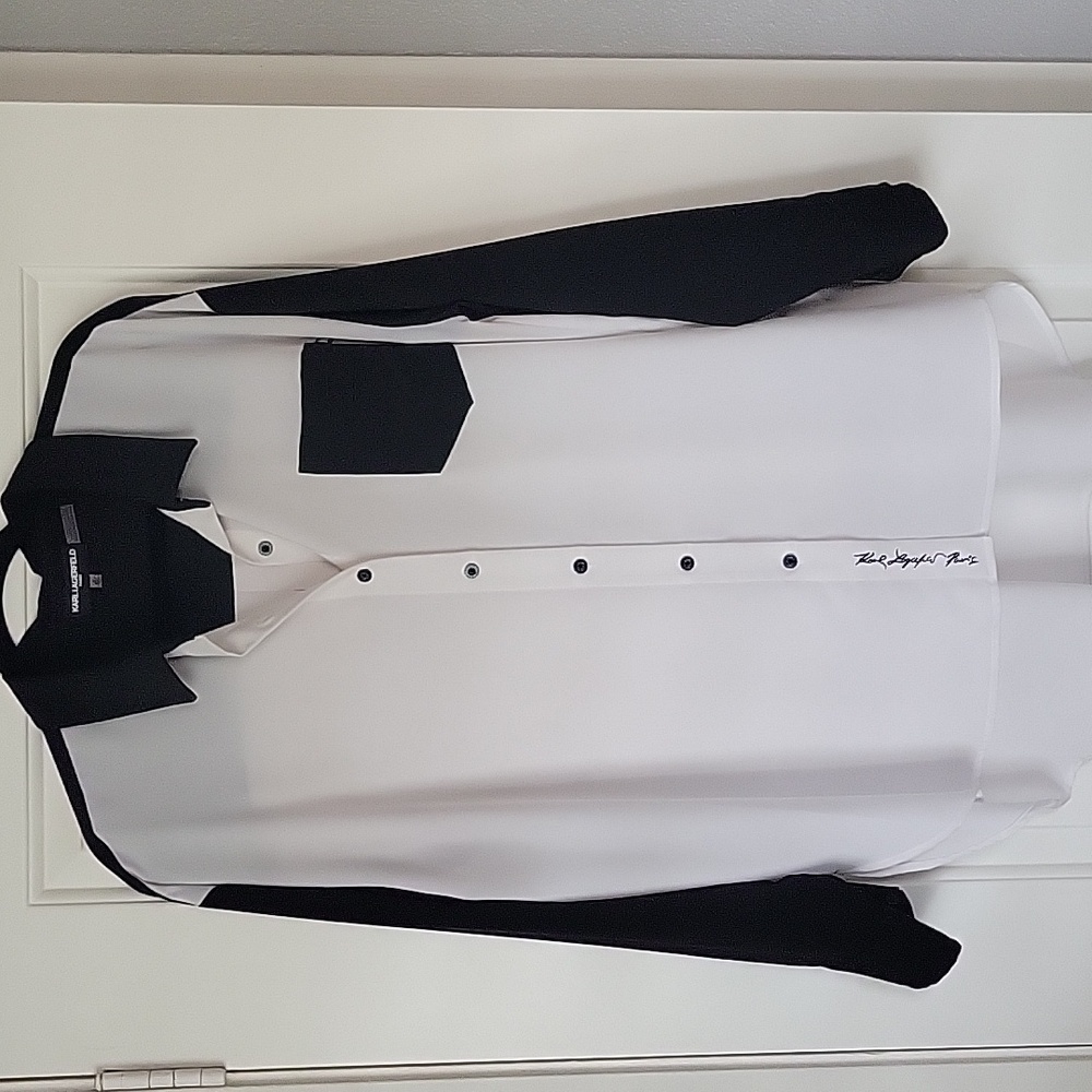 Karl LAGERFELD Black and White Color Block Button Up Shirt XL